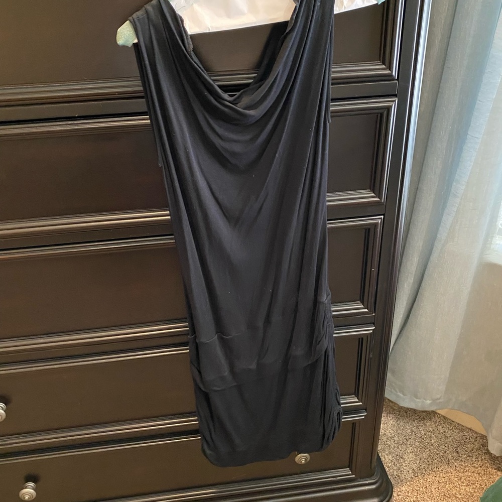 Super flattering BCBG dress. Loose top, off the shoulder. Scrunch at waist